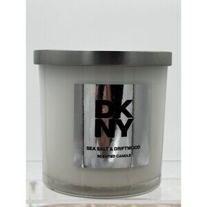 DKNY Sea Salt & Driftwood Scented Candle 14 Oz Soy Wax Blend 2 Wicks White Gift